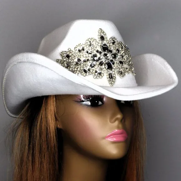 Women's Luxurious Sparkling Rhinestone Cowboy Hat – White - Picture 3 of 3